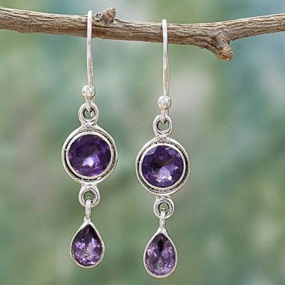 Alternate image for Faceted Amethyst and Sterling Silver Dangle Earrings Lilac Droplets