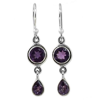 Alternate image for Faceted Amethyst and Sterling Silver Dangle Earrings Lilac Droplets