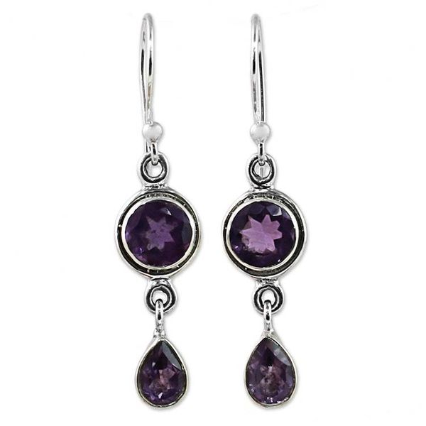 Alternate image for Faceted Amethyst and Sterling Silver Dangle Earrings Lilac Droplets