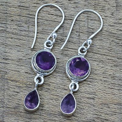 Alternate image for Faceted Amethyst and Sterling Silver Dangle Earrings Lilac Droplets