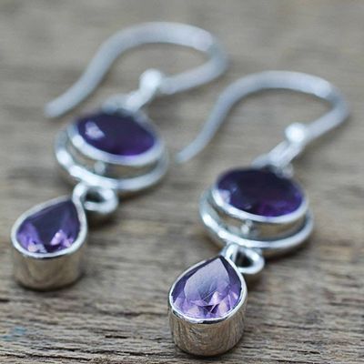Alternate image for Faceted Amethyst and Sterling Silver Dangle Earrings Lilac Droplets