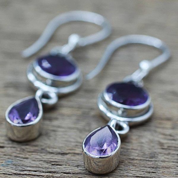 Alternate image for Faceted Amethyst and Sterling Silver Dangle Earrings Lilac Droplets