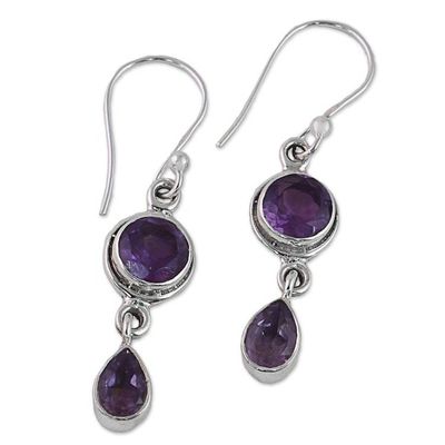 Alternate image for Faceted Amethyst and Sterling Silver Dangle Earrings Lilac Droplets