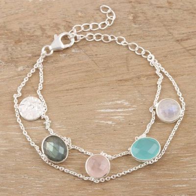 Alternate image for Rainbow Moonstone and Rose Quartz Charm Bracelet Seaside Town