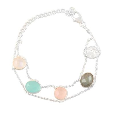 Alternate image for Rainbow Moonstone and Rose Quartz Charm Bracelet Seaside Town