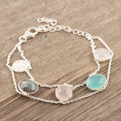 Alternate image for Rainbow Moonstone and Rose Quartz Charm Bracelet Seaside Town