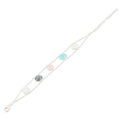 Alternate image for Rainbow Moonstone and Rose Quartz Charm Bracelet Seaside Town
