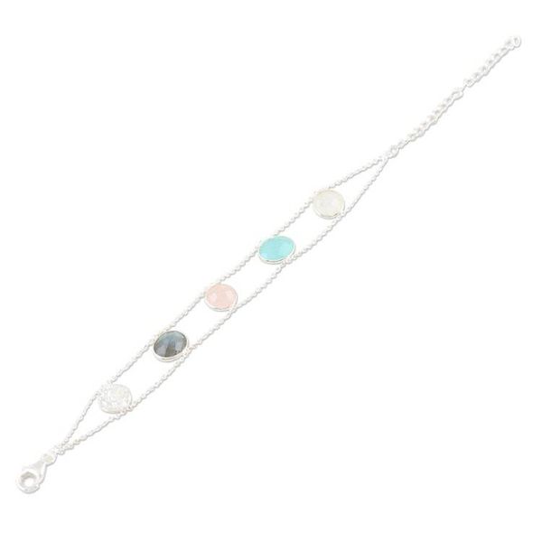 Alternate image for Rainbow Moonstone and Rose Quartz Charm Bracelet Seaside Town