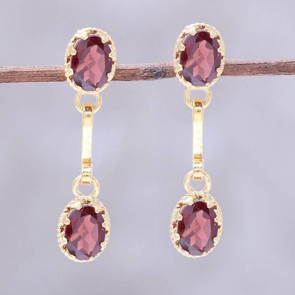 Alternate image for Gold Plated Garnet Dangle Earrings from India Dazzling Twins