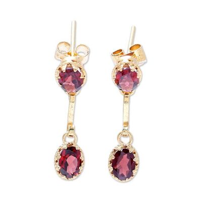 Alternate image for Gold Plated Garnet Dangle Earrings from India Dazzling Twins