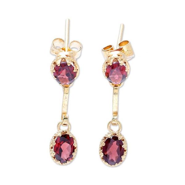 Alternate image for Gold Plated Garnet Dangle Earrings from India Dazzling Twins