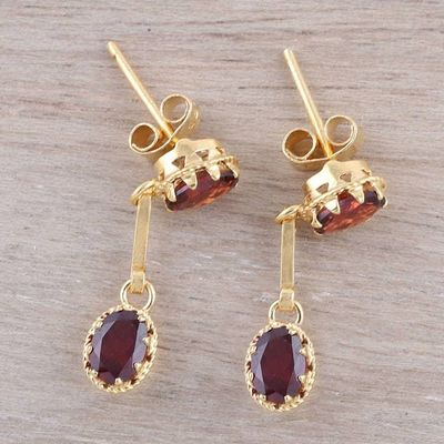 Alternate image for Gold Plated Garnet Dangle Earrings from India Dazzling Twins