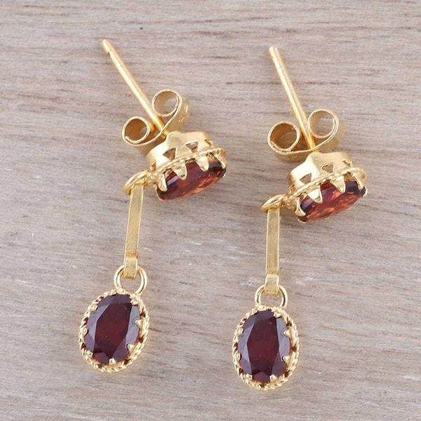 Alternate image for Gold Plated Garnet Dangle Earrings from India Dazzling Twins