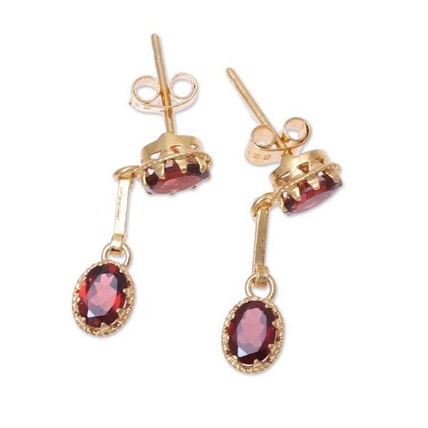Alternate image for Gold Plated Garnet Dangle Earrings from India Dazzling Twins