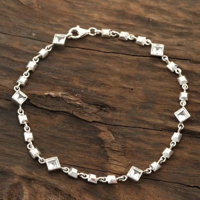 Alternate image for White Topaz Link Anklet Crafted in India Clear Glimmer