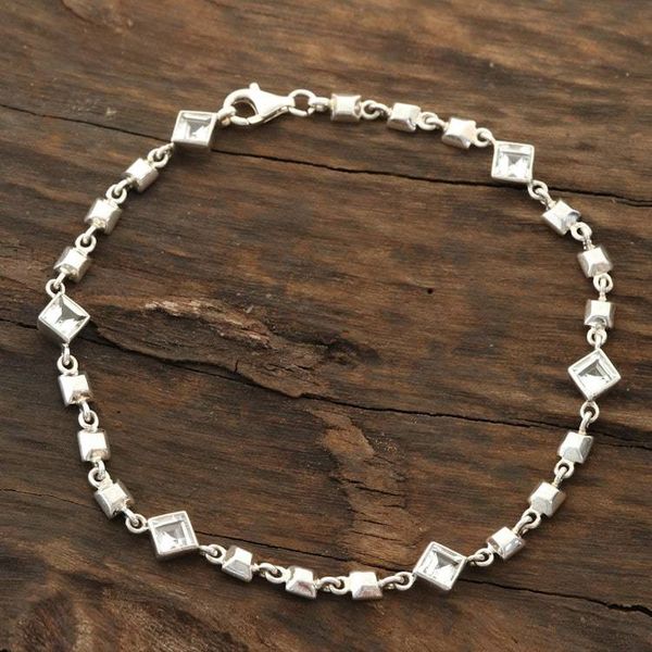 Alternate image for White Topaz Link Anklet Crafted in India Clear Glimmer