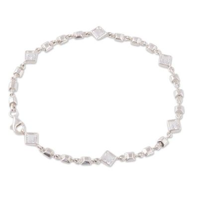 Alternate image for White Topaz Link Anklet Crafted in India Clear Glimmer