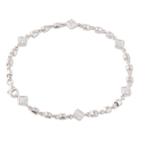 Alternate image for White Topaz Link Anklet Crafted in India Clear Glimmer