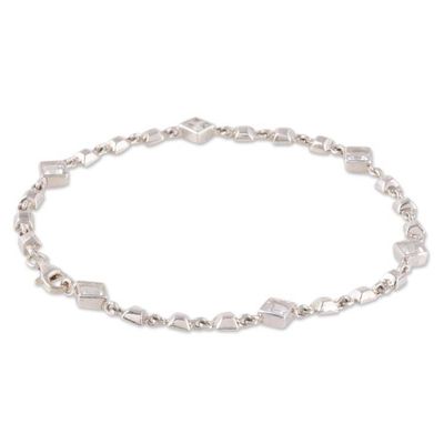 Alternate image for White Topaz Link Anklet Crafted in India Clear Glimmer