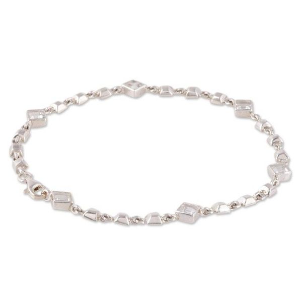 Alternate image for White Topaz Link Anklet Crafted in India Clear Glimmer