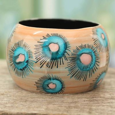 Primary image for Handmade Floral Wood Bangle Bracelet Blue Anemone