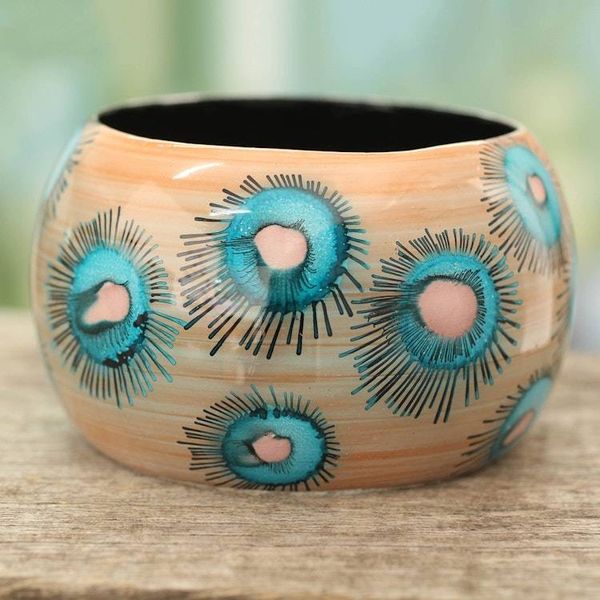 Alternate image for Handmade Floral Wood Bangle Bracelet Blue Anemone