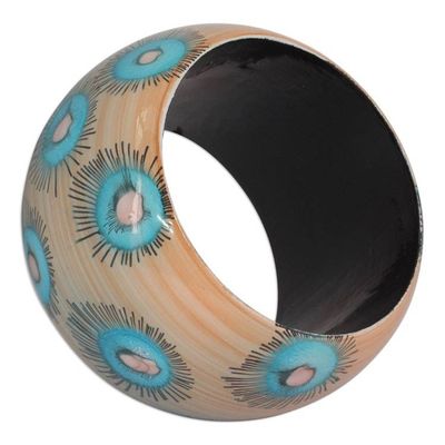 Alternate image for Handmade Floral Wood Bangle Bracelet Blue Anemone