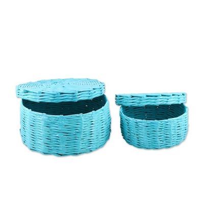 Alternate image for Eco-Friendly Recycled Paper Baskets from India Pair Hello World
