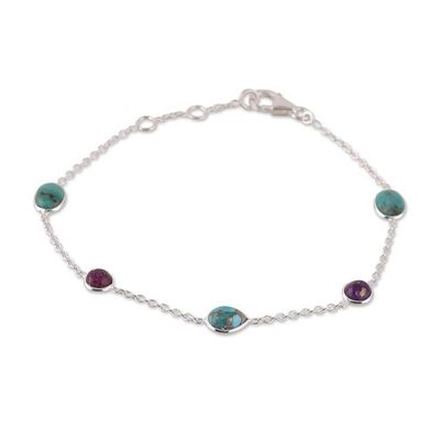 Alternate image for High-Polished Recon Turquoise Cabochon Station Bracelet Turquoise Saga