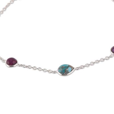 Alternate image for High-Polished Recon Turquoise Cabochon Station Bracelet Turquoise Saga