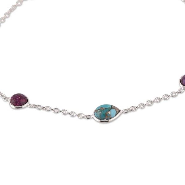 Alternate image for High-Polished Recon Turquoise Cabochon Station Bracelet Turquoise Saga