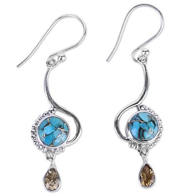 Alternate image for Sterling Silver Composite Turquoise Dangle Earrings India Sunny Splendor