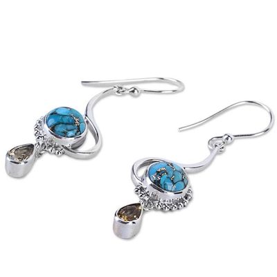 Alternate image for Sterling Silver Composite Turquoise Dangle Earrings India Sunny Splendor