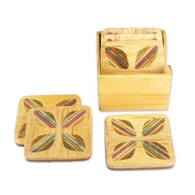 Alternate image for Hand-Carved Floral 6-Piece Mango and Haldu Wood Coaster Set Petal Celebration