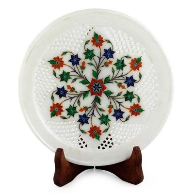 Alternate image for Star Pattern Marble Inlay Decorative Plate from India Cool Ivy