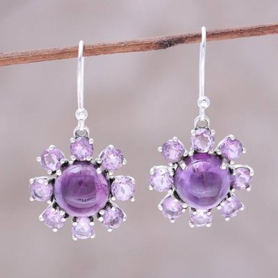 Alternate image for Sterling Silver and Purple Amethyst Floral Dangle Earrings Purple Reflection