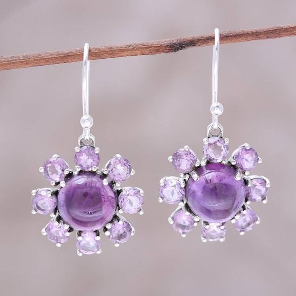 Alternate image for Sterling Silver and Purple Amethyst Floral Dangle Earrings Purple Reflection