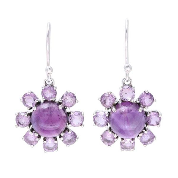 Alternate image for Sterling Silver and Purple Amethyst Floral Dangle Earrings Purple Reflection