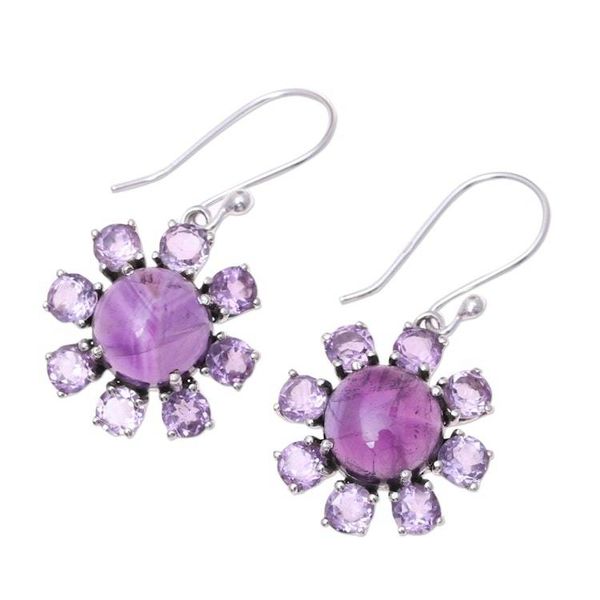 Alternate image for Sterling Silver and Purple Amethyst Floral Dangle Earrings Purple Reflection