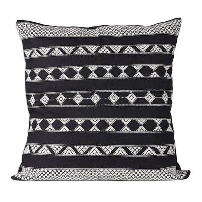 Alternate image for Patterned Black and White Cotton Cushion Covers Pair Midnight Geometry