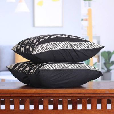 Alternate image for Patterned Black and White Cotton Cushion Covers Pair Midnight Geometry
