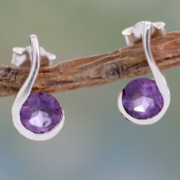 Alternate image for Amethyst and Sterling Silver Indian Earrings Grape Droplet