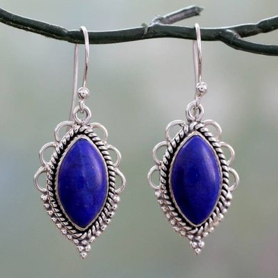 Alternate image for Sterling Silver Earrings with Deep Blue Lapis Lazuli Gems Indian Ocean