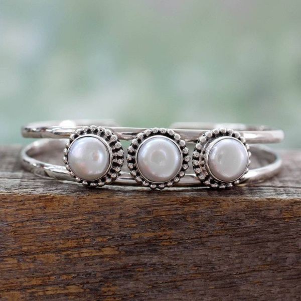 Alternate image for Hand Made Indian Sterling Silver Cuff Pearl Bracelet Moonlight Trio