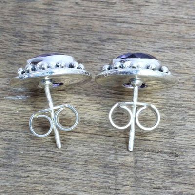 Alternate image for Hand Made Faceted Amethyst Button Earrings from India Indian Elegance in Purple