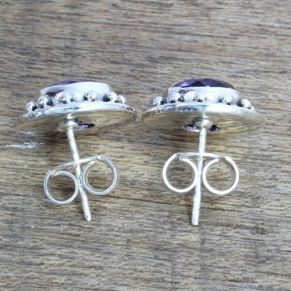 Alternate image for Hand Made Faceted Amethyst Button Earrings from India Indian Elegance in Purple