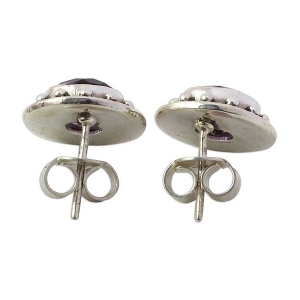 Alternate image for Hand Made Faceted Amethyst Button Earrings from India Indian Elegance in Purple