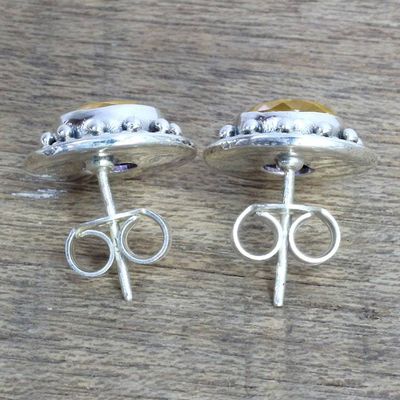 Alternate image for Hand Made Faceted Citrine Button Earrings from India Indian Elegance in Yellow