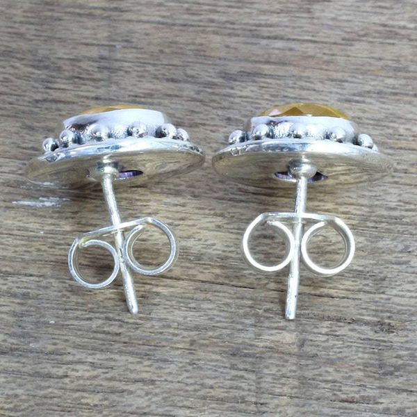 Alternate image for Hand Made Faceted Citrine Button Earrings from India Indian Elegance in Yellow