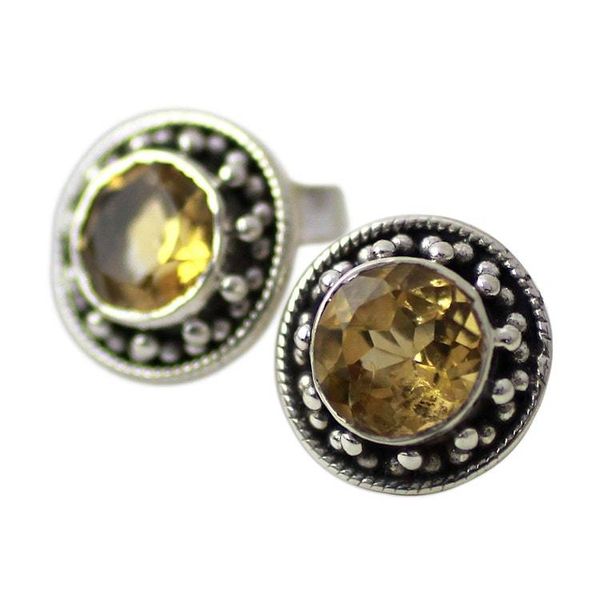 Alternate image for Hand Made Faceted Citrine Button Earrings from India Indian Elegance in Yellow